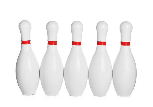 Bowling pins with red stripes isolated on white — Stock Photo, Image