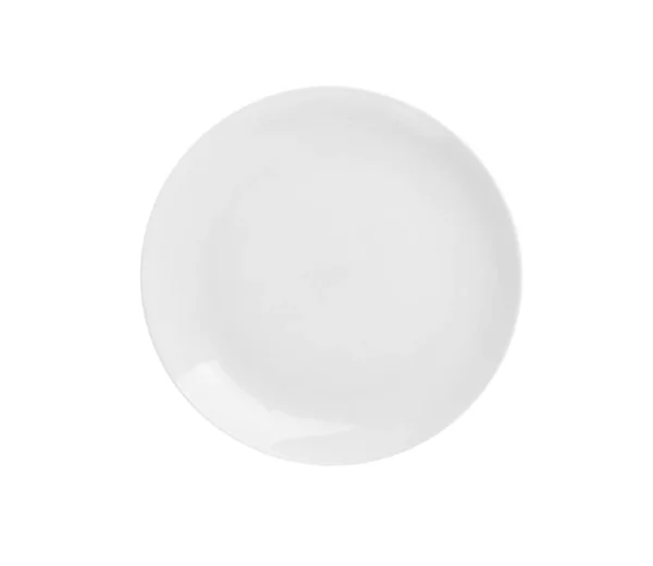 用白色、顶部视图隔离的风格清澈的陶瓷盘 — 图库照片