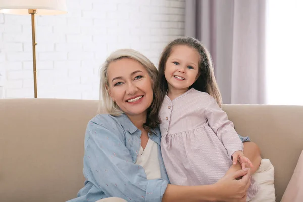 Happy Granddaughter Grandmother Together Home — Stock Photo, Image