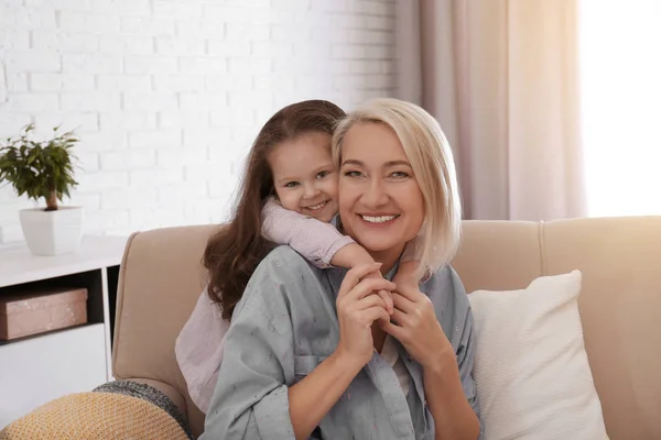 Happy Granddaughter Grandmother Together Home — Stock Photo, Image