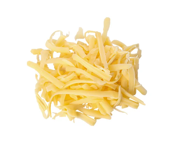 Pile Grated Cheese Isolated White Top View — ストック写真