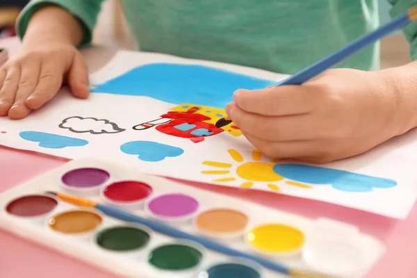 Little Child Painting Table Closeup View — Stock Photo, Image