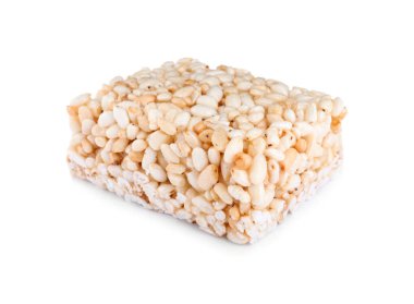 Bar of delicious rice crispy treat isolated on white