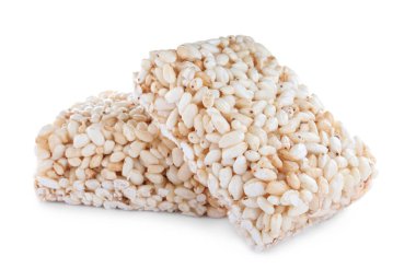 Delicious rice crispy treats isolated on white