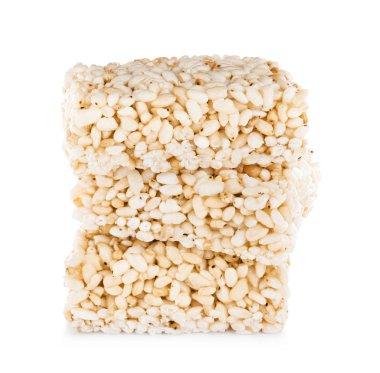 Delicious rice crispy treats isolated on white