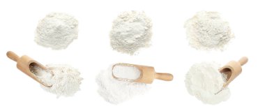 Beyaz zemin üzerinde organik un kümesi