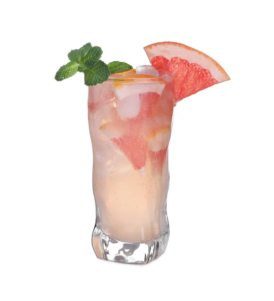 Fresh alcoholic Grapefruit Mojito cocktail isolated on white — Stock Photo, Image