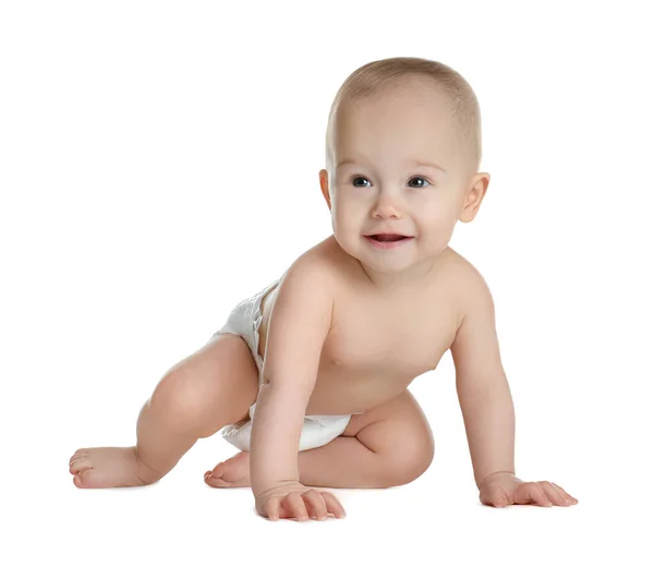 Lindo Bebé Pañal Sobre Fondo Blanco — Foto de Stock