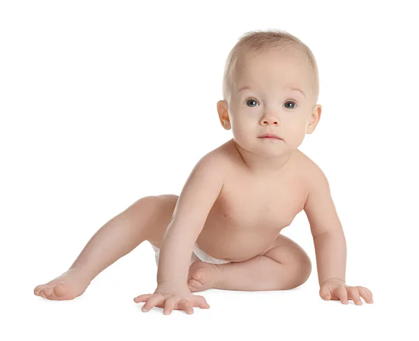 Bonito bebê pequeno saudável no fundo branco — Fotografia de Stock