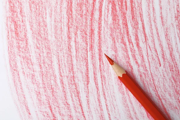 Красный Карандаш Листе Бумаги Рисунком Вид Сверху — стоковое фото