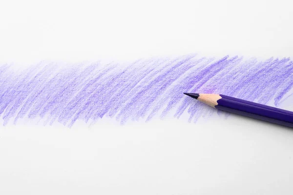 Lápiz Púrpura Hoja Papel Con Dibujo Vista Superior —  Fotos de Stock