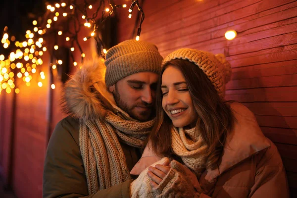 Happy Couple Spending Time Christmas Fair — Stock Photo, Image