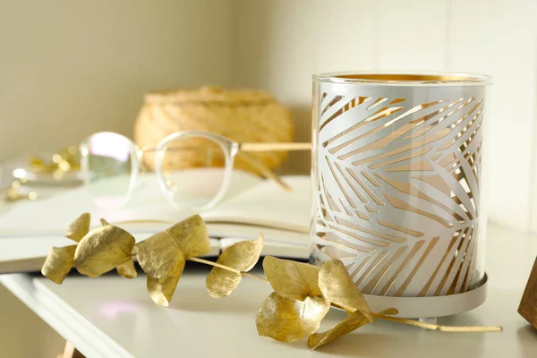 White Shelving Unit Candleholder Decorative Elements — Stock Photo, Image