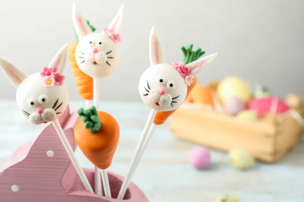 Köstliche Süße Cake Pops Auf Hellem Hintergrund Osterferien — Stockfoto