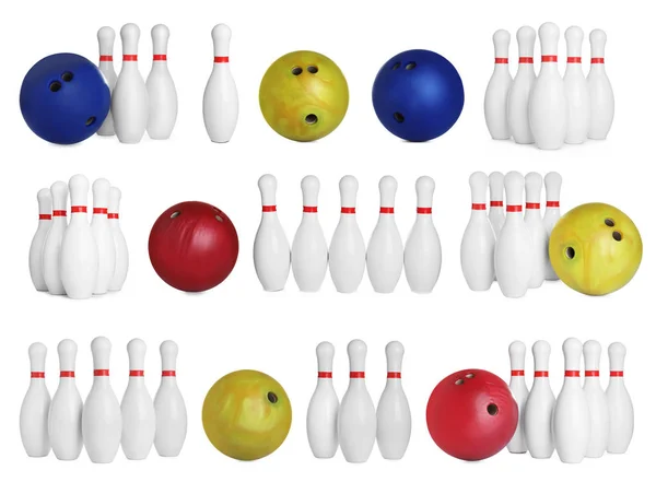 Bowling csapok piros csíkok elszigetelt fehér — Stock Fotó