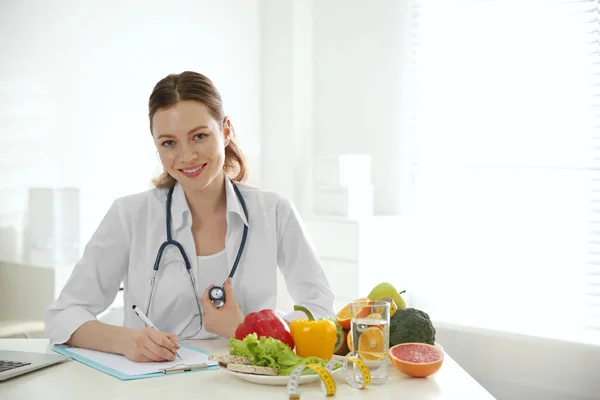 Nutritionist Working Desk Office Space Text — Stock Photo, Image