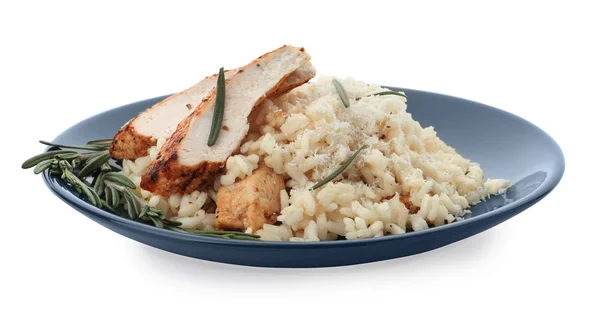 Delicioso Risotto Con Pollo Aislado Blanco — Foto de Stock