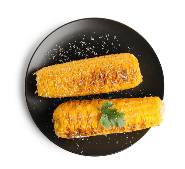 Delicious Grilled Corn Cobs Isolated White Top View — Stock Photo, Image