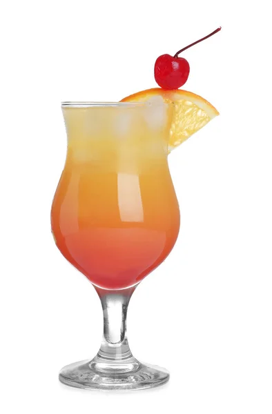 Świeży Koktajl Alkoholowy Tequila Sunrise Izolowany Białym — Zdjęcie stockowe
