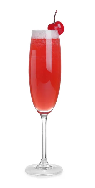 Frischer Alkoholischer Mimosa Cocktail Mit Kirsche Auf Weiß — Stockfoto