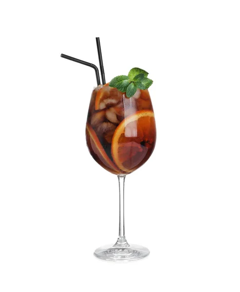 Cocktail Cuba Libre Alcoolisé Frais Isolé Sur Blanc — Photo