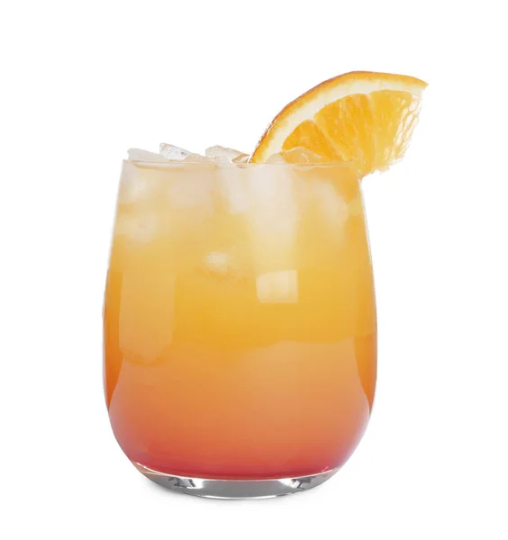 Fresh Alcoholic Tequila Sunrise Cocktail Isolated White — Stock Photo, Image