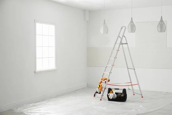 Stepladder Different Tools Wall Room Interior Renovation — Stok fotoğraf