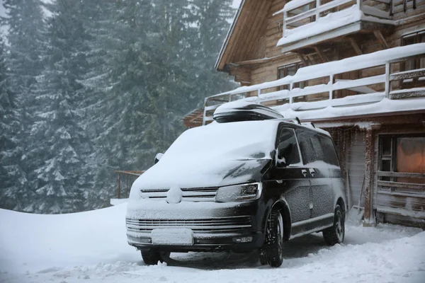 Modern Car Covered Snow Outdoors Winter Day — Stock Photo, Image