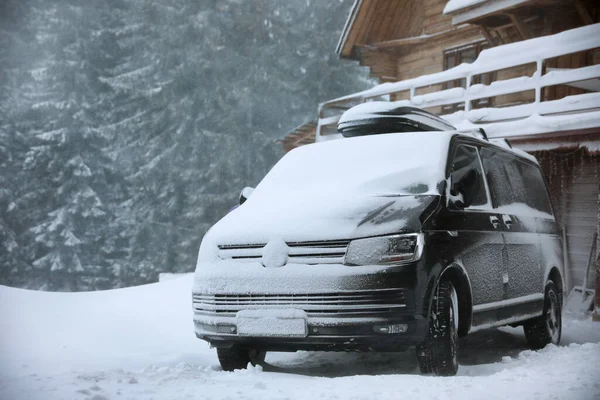 Modern Car Covered Snow Outdoors Winter Day — Stock Photo, Image