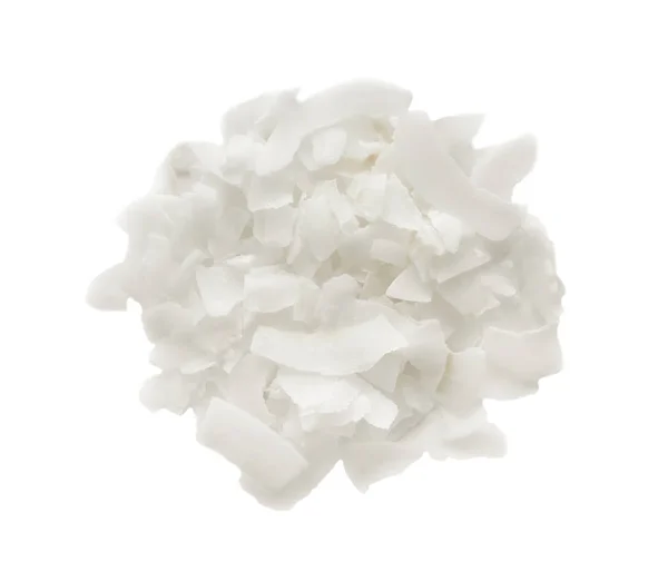 白で隔離されたおいしい新鮮なココナッツフレーク トップビュー — ストック写真
