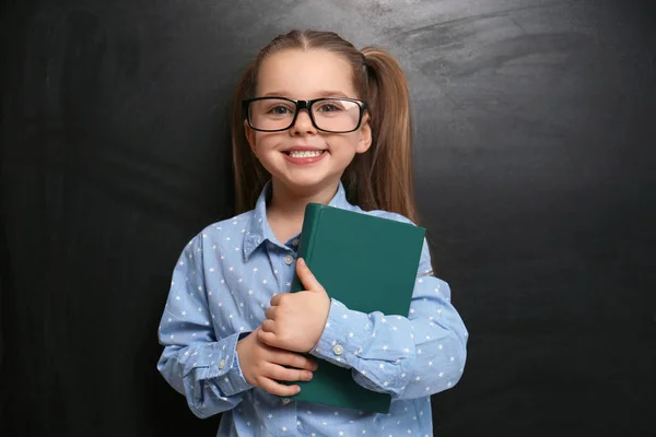 Cute Little Child Wearing Glasses Chalkboard First Time School — Stockfoto