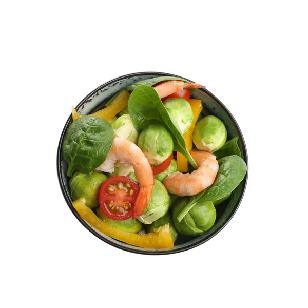 Salada Saborosa Com Brotos Bruxelas Tigela Isolada Branco Vista Superior — Fotografia de Stock
