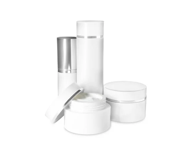 Set Luxuriöser Kosmetikprodukte Isoliert Auf Weiß — Stockfoto