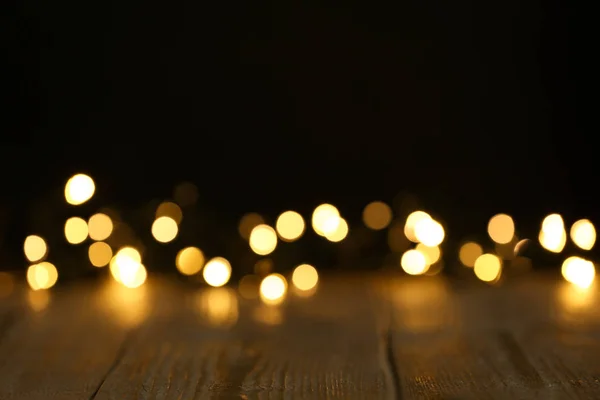 Wooden Table Festive Lights Bokeh Effect — Stock Photo, Image