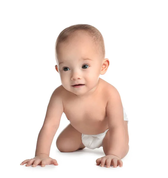Leuke Kleine Baby Luier Witte Achtergrond — Stockfoto