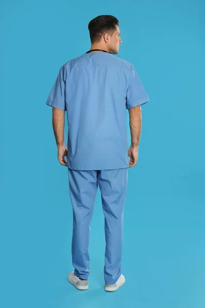 Doctor Schoon Uniform Blauwe Achtergrond — Stockfoto