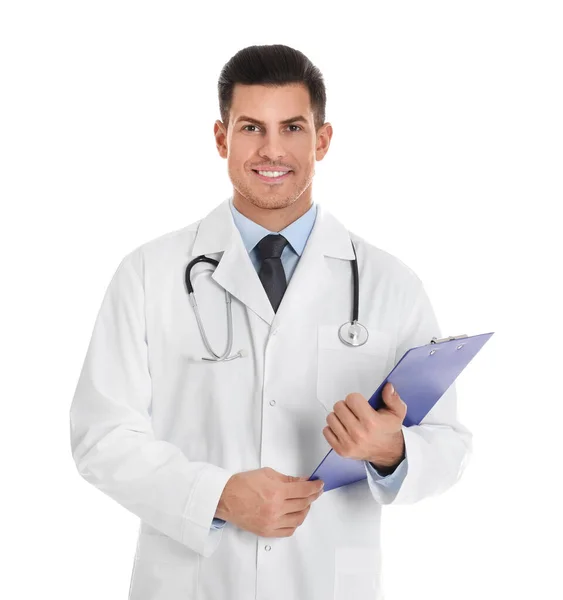 Portrait Doctor Clipboard White Background — 스톡 사진