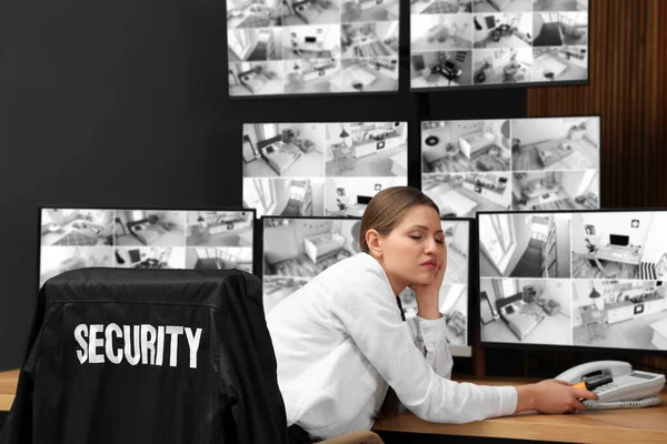 Tired Security Guard Sleeping Workplace Office — Stock Photo, Image