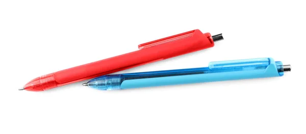 Red Blue Retractable Pens Isolated White Top View — Stock Photo, Image
