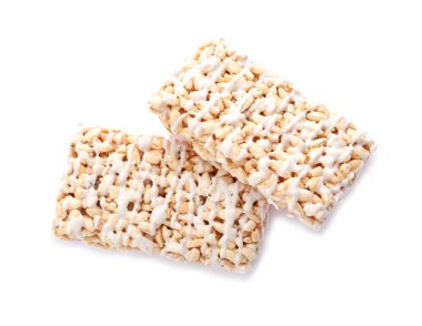 Delicious rice crispy treats isolated on white, top view clipart