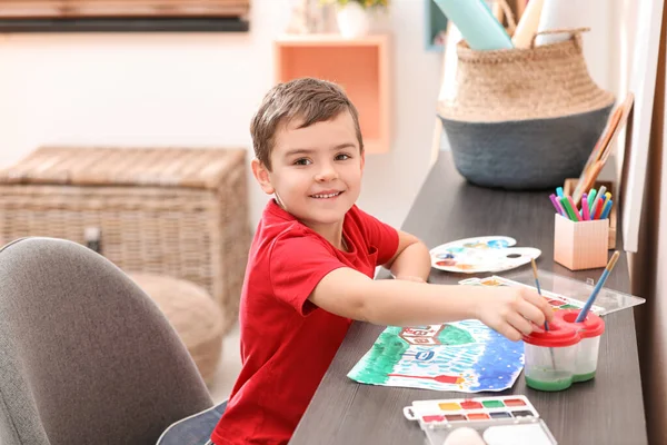 Little Child Painting Table Room — Stock Photo, Image
