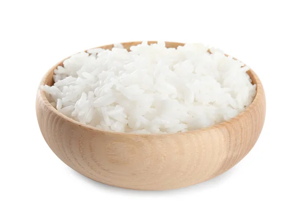 Wooden Bowl Cooked Rice Isolated White — Stock Photo, Image