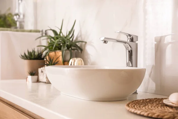 Countertop Sink Houseplants Bathroom Interior Design — Stock Photo, Image