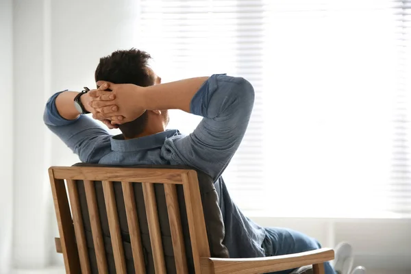 Young Man Relaxing Armchair Window Home — Stock Photo, Image