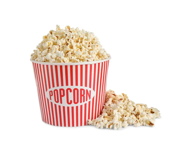 Leckeres Popcorn Papiereimer Isoliert Auf Weiß — Stockfoto