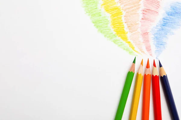 Colorful Pencils Swatches White Background Top View — Stock Photo, Image