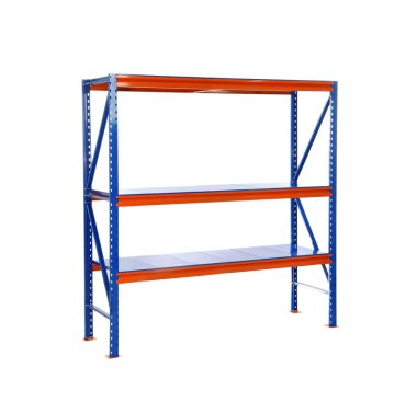 Boş metal raf ünitesi beyaza izole edildi