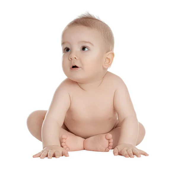 Carino Sano Piccolo Bambino Sfondo Bianco — Foto Stock