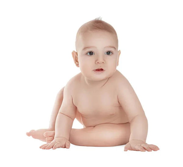 Carino Sano Piccolo Bambino Sfondo Bianco — Foto Stock