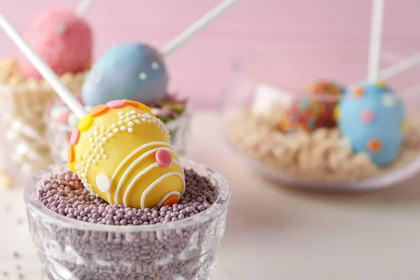 Eierförmiger Cake Pop Auf Dem Tisch Nahaufnahme Mit Platz Für — Stockfoto